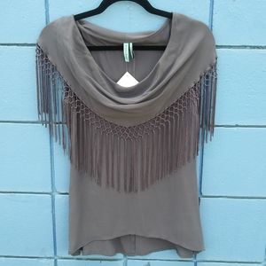 Guess by Marciano Grey Purple Top w/Fringe Retro